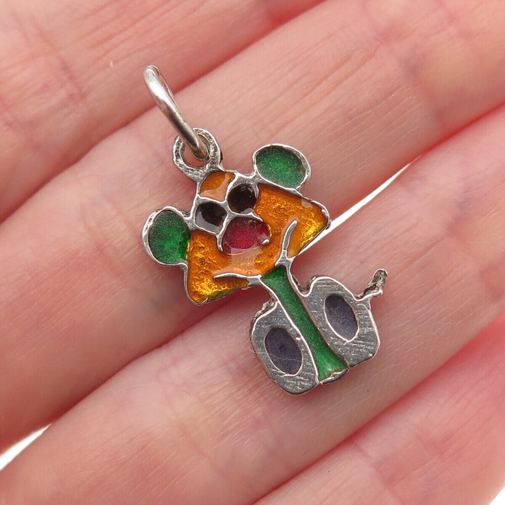 925 Sterling Silver Vintage Enamel Dog Cartoon Character Charm Pendant